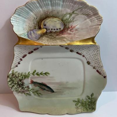 Antique T & V Limoges France Porcelain 11-3/4" x 9" Fish Plate in Very Good Preowned Condition.