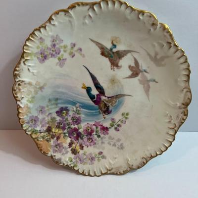Antique A & K France Limoges Ducks Flying Serving Plate 9" Diameter in Very Good Condition.