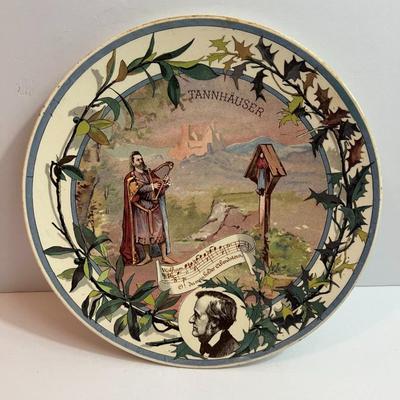 Antique French Sarreguemines Musical Theme Plate 8-3/4" "Tannhauser" in VG Preowned Condition.