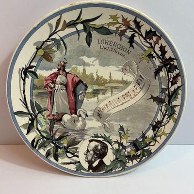 Antique French Sarreguemines Musical Theme Plate 8-3/4" "Lohengrin Act-1 Scene-2" in VG Preowned Condition.