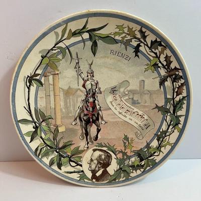 Antique French Sarreguemines Musical Theme Plate 8-3/4" "Rienzi" in VG Preowned Condition.