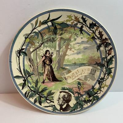 Antique French Sarreguemines Musical Theme Plate 8-3/4" "Parsifal" in VG Preowned Condition.