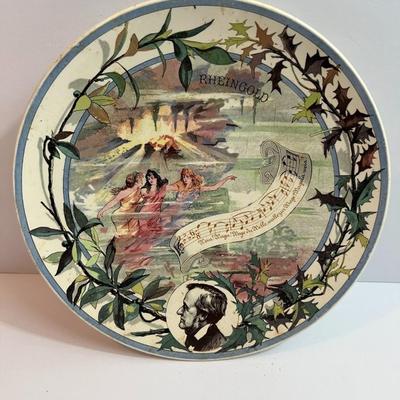 Antique French Sarreguemines Musical Theme Plate 8-3/4" "Rhiengold" in VG Preowned Condition.
