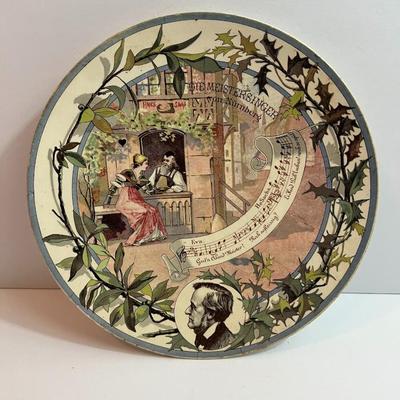 Antique French Sarreguemines Musical Theme Plate 8-3/4" "Die Meistersinger Von Nurnberg" in VG Preowned Condition.