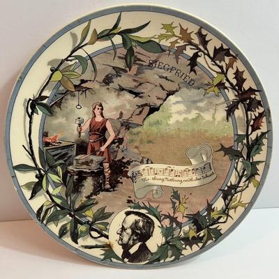 Antique French Sarreguemines Musical Theme Plate 8-3/4" "Siegfried" in VG Preowned Condition.