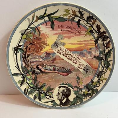 Antique French Sarreguemines Musical Theme Plate 8-3/4" "Die Walkure Feuerzauber" in VG Preowned Condition.