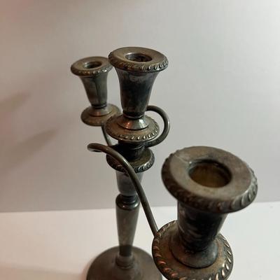 Antique Pair of Silver-Plated Sheffield Candelabras 14" Tall in Good Preowned Condition.