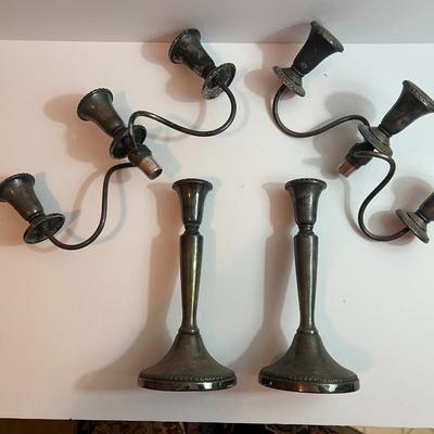 Antique Pair of Silver-Plated Sheffield Candelabras 14" Tall in Good Preowned Condition.