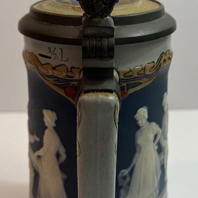 Antique METTLACH German Beer Stein 6-1/2" Tall in Good Preowned Condition.