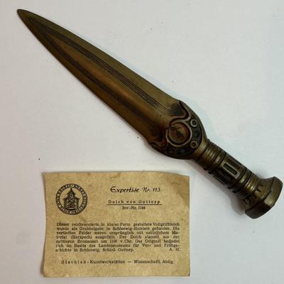 Vintage/Antique German Solid Bronze BK Letter Opener 9" as Pictured.