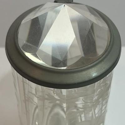 Antique Scarce Heavy Leaded Etched Glass Stein 8" Tall in Very Good Preowned Condition as Pictured.