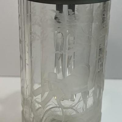 Antique Scarce Heavy Leaded Etched Glass Stein 8" Tall in Very Good Preowned Condition as Pictured.