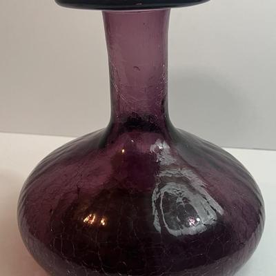 Very Old Hand-Blown Amethyst Glass Decanter 8" Tall in VG Preowned Condition.