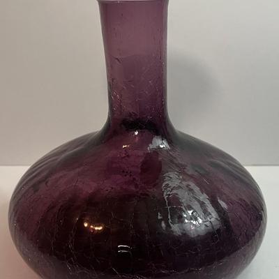 Very Old Hand-Blown Amethyst Glass Decanter 8" Tall in VG Preowned Condition.