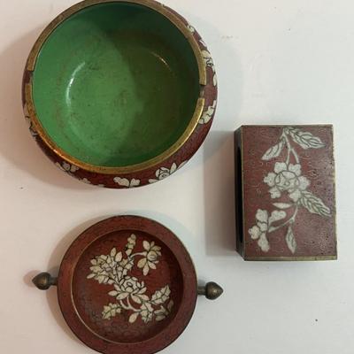 Vintage Chinese Cloisonne Ashtray & Match Box Holder in Good Preowned Condition.