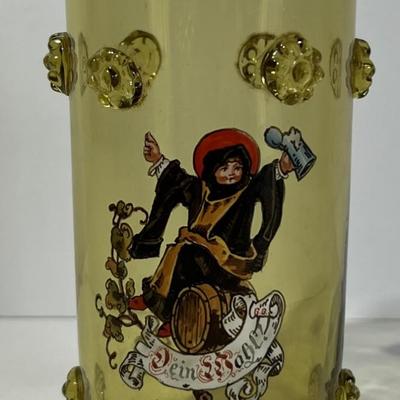 Vintage German Amber Color Beer Glass 5-1/8" Tall w/Hand Blown Applications in Very Good Preowned Condition.