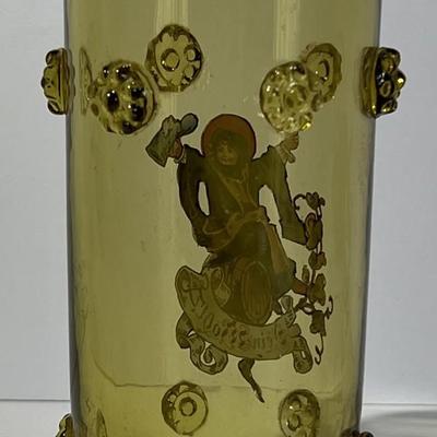 Vintage German Amber Color Beer Glass 5-1/8" Tall w/Hand Blown Applications in Very Good Preowned Condition.