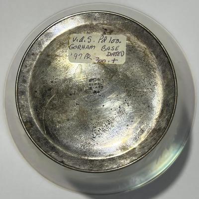 Antique Iridescent Steuben Verre De Soie Bowl 6" Wide w/Silver Monogrammed Lid as Pictured. (No Damage but May Need Cleaning).