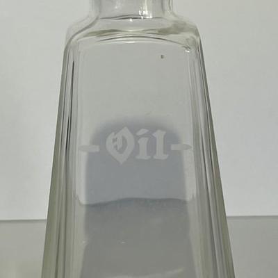 Antique Leaded Glass Oil/Vinegar Bottle 7-1/8" Tall w/Silver Top Stopper as Pictured. (No Damage but May Need Cleaning).