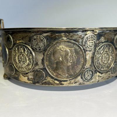 Early German States Prussian c1800's Rare Silver Coin Potholder 12.25" x 9.75" Mounted in Gilt Silver and Nicely Made.