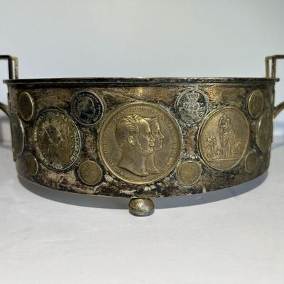 Early German States Prussian c1800's Rare Silver Coin Potholder 12.25" x 9.75" Mounted in Gilt Silver and Nicely Made.