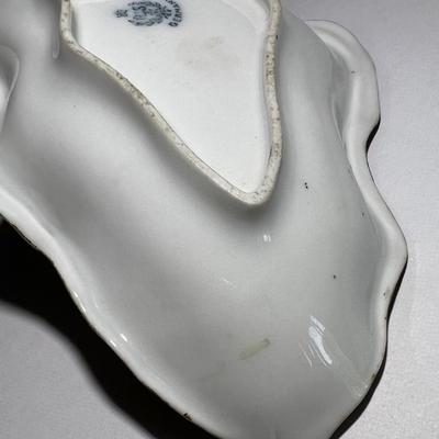 Antique R & S Germany Leaf Shaped Nut Dish w/Handle 5.25" x 4" has a Hairline Crack as Pictured.