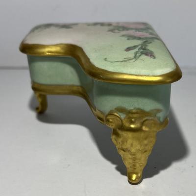 Vintage Hand Painted Piano Porcelain Trinket Box 3" x 5.5" in VG Preowned Condition.