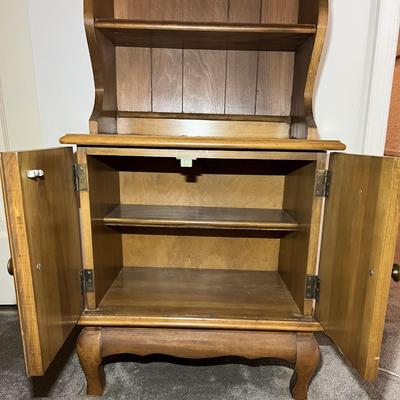 Mid-Century Wooden Bookcase with Storage 59-1/4" Tall & 20-1/2" 3-Shelves and Lower Cabinet in VG Preowned Condition as...