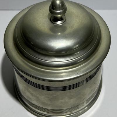 Vintage Stieff Paul Revere Pewter Reproduction Covered Bowl 5" Tall in Good Preowned Condition.