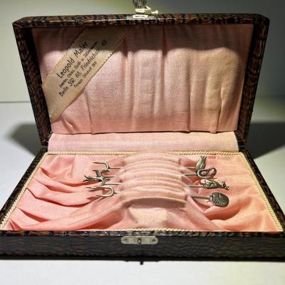 Lot of 4 Antique Nut & Olive Picks w/Silver Tops & Plated Picks 3.5" Tall as Pictured.