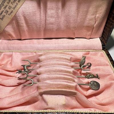 Lot of 4 Antique Nut & Olive Picks w/Silver Tops & Plated Picks 3.5" Tall as Pictured.