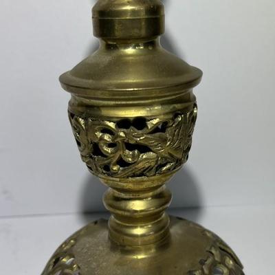 Antique Scarce Monumental Pillar Solid Brass Candle Holder 14-1/8" Tall in VG Preowned Condition.