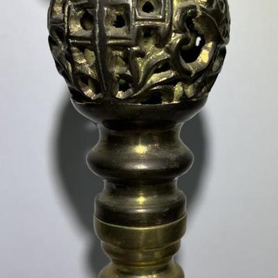 Antique Scarce Monumental Pillar Solid Brass Candle Holder 14-1/8" Tall in VG Preowned Condition.