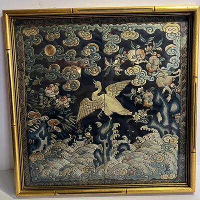 Antique Scarce FORBIDDEN STITCH Japanese Kimono Cuff Artwork 13" x 13" in Good Preowned Condition.