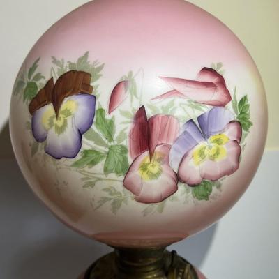 Victorian "Gone with the Wind" Electrified Oil Lamp 31" Tall w/Hand Painted Flowers in VG Preowned Condition.