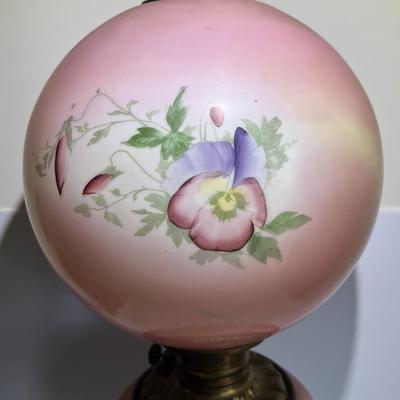 Victorian "Gone with the Wind" Electrified Oil Lamp 31" Tall w/Hand Painted Flowers in VG Preowned Condition.