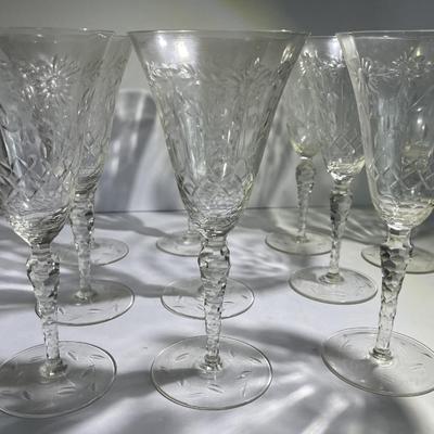 Lot of 10 Antique Early Stemmed Wine Glasses 8-1/8" Tall in VG Preowned Condition.