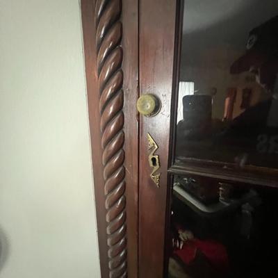 Antique Corner Cabinet Curio Wall Unit 82" Tall x 42" Base in VG Preowned Condition.