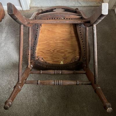 (2) Antique Inlaid Wooden Hand Made Chairs Preowned from an Estate as Pictured.