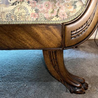 Antique Duncan Phyfe Style Couch w/Claw Feet 79" Wide, 34.5" Tall, & 27" Deep in Good Preowned Condition as Pic'd.
