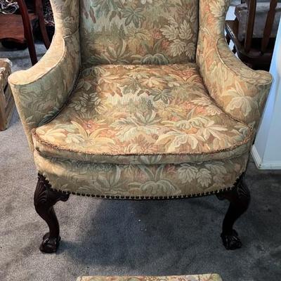 Vintage Mid-Century Strawbridge & Clothier Wing Chair w/Ottoman 43" Tall in Fair-Good Condition.