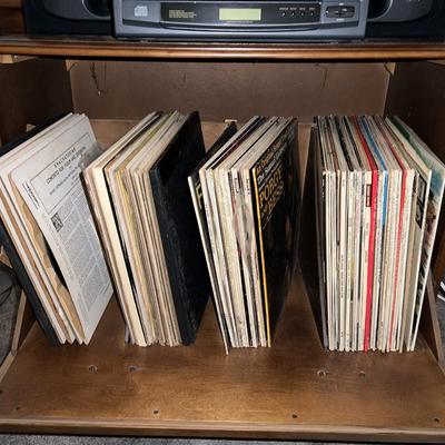 Vintage Mid-Century Modern Stereo Unit w/Turntable, Record Cabinet, Albums/LP's all Included as Pictured.