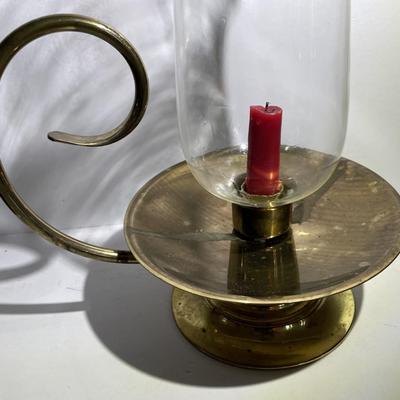 Vintage Brass Handheld Candle Holder Lantern Globe 13" Tall as Pictured.