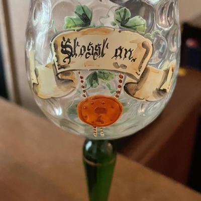 Vintage German Themed Stemmed Cordial Glass as Pictured.