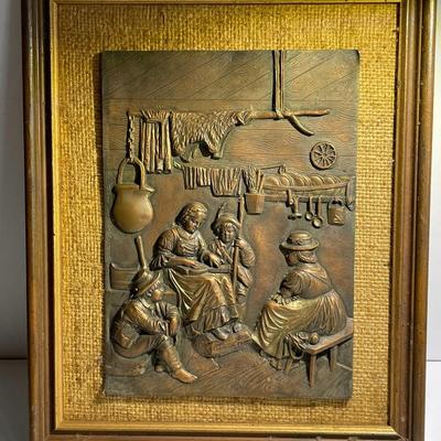 Vintage/Antique Encased Metal Copper Early American Plaque on a 9" x 11" Frame as Pic'd.