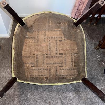 Vintage Light Green Upholstered Round Back Wing Chair w/Wooden Legs as Pictured.