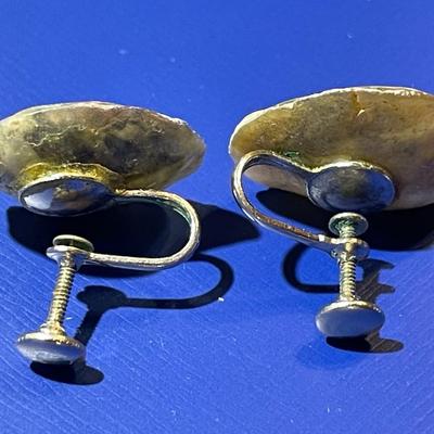 Vintage Dainty Crude Hand Made Shell/Pearl Earrings in Fair-Good Preowned Condition as Pictured.