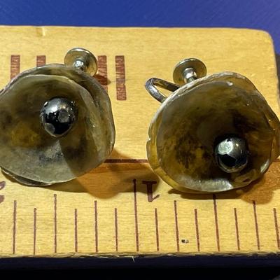 Vintage Dainty Crude Hand Made Shell/Pearl Earrings in Fair-Good Preowned Condition as Pictured.
