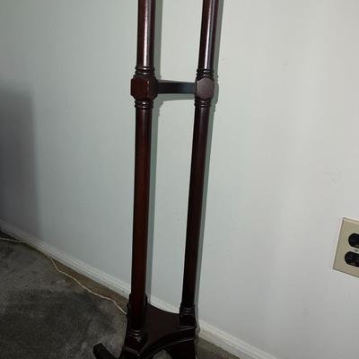 Ferguson Bros Mahogany Fluted Tri Column Brass Gallery Pedestal Plant Stand in Fair to Good Condition.