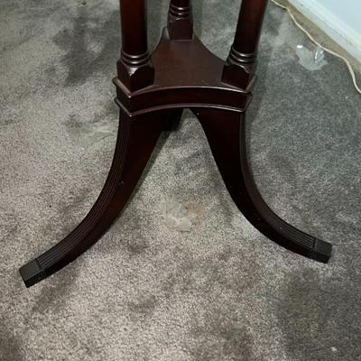 Ferguson Bros Mahogany Fluted Tri Column Brass Gallery Pedestal Plant Stand in Fair to Good Condition.